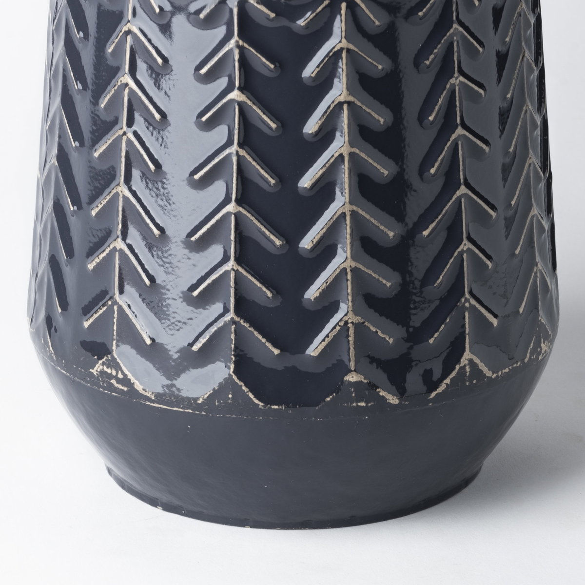 Gemma I Metal Glossy Dark Blue Chevron Vase, by Mercana, 7.09" length x 7.09" width x 7.28" height View 5