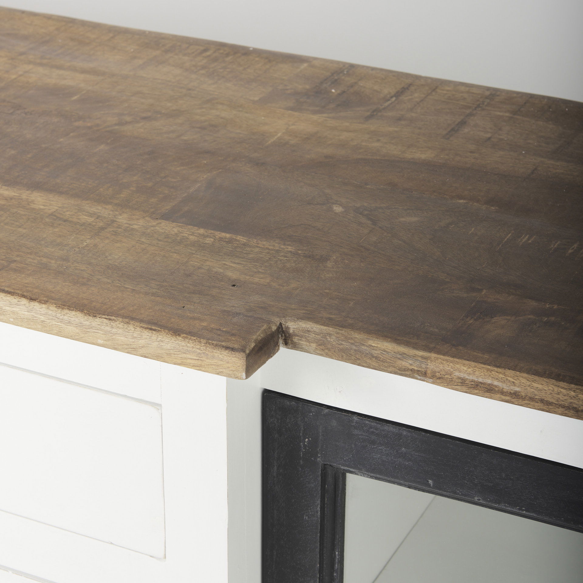 Bourchier 75x21 White/Black Solid Wood Frame Brown Top 4 Drawer 2 Glass Cabinet Buffet large image 