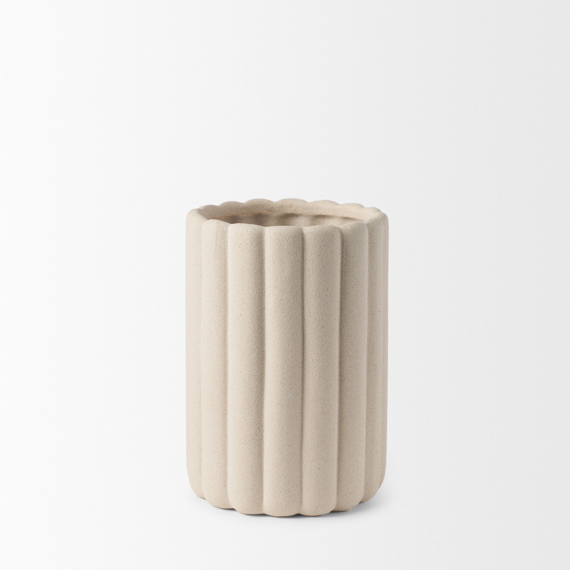 Mira Tall Textured Blush Beige Fluted Ceramic Vase large image 
