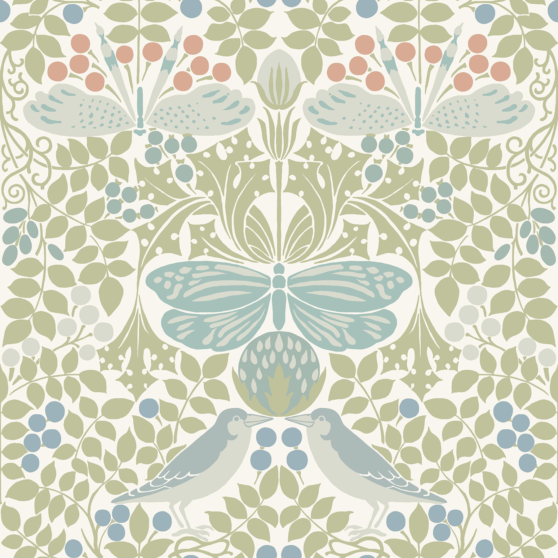 Butterly Garden Green & Blue Wallpaper large image 