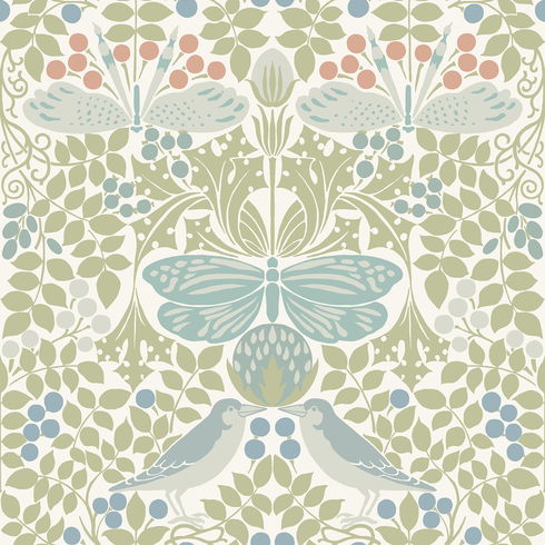 Butterly Garden Green & Blue Wallpaper