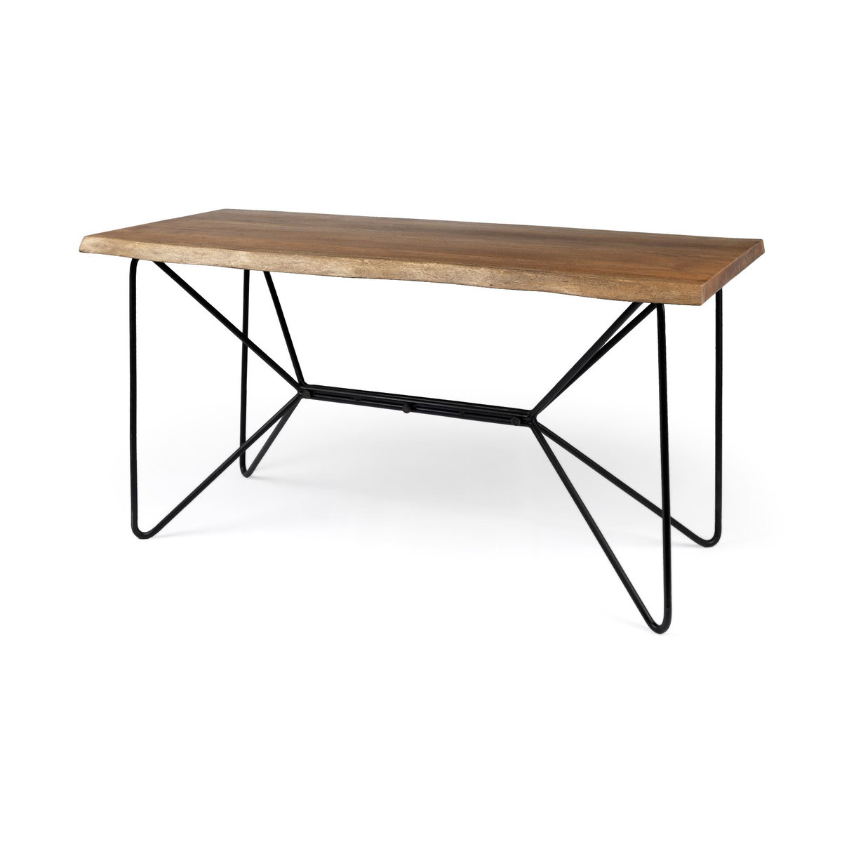 Papillion IV 60L x 26W Natural Solid Wood and Live Edge Iron Office Desk, by Mercana, 60" length x 26" width x 30" height View 1