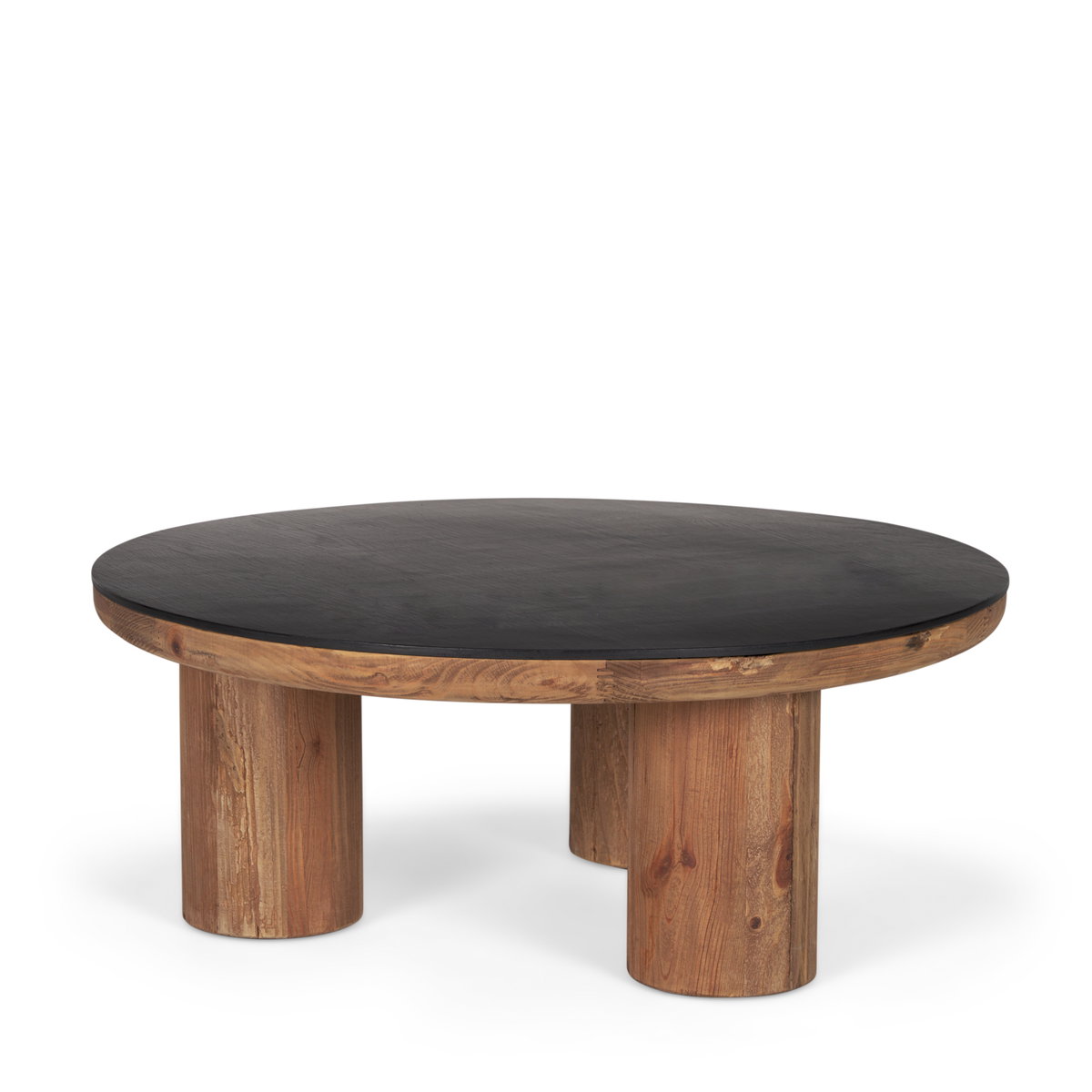 Tucson Natural Wood with Round Black Oak Top Coffee Table, by Mercana, 35.5" length x 35.5" width x 14" height View 1