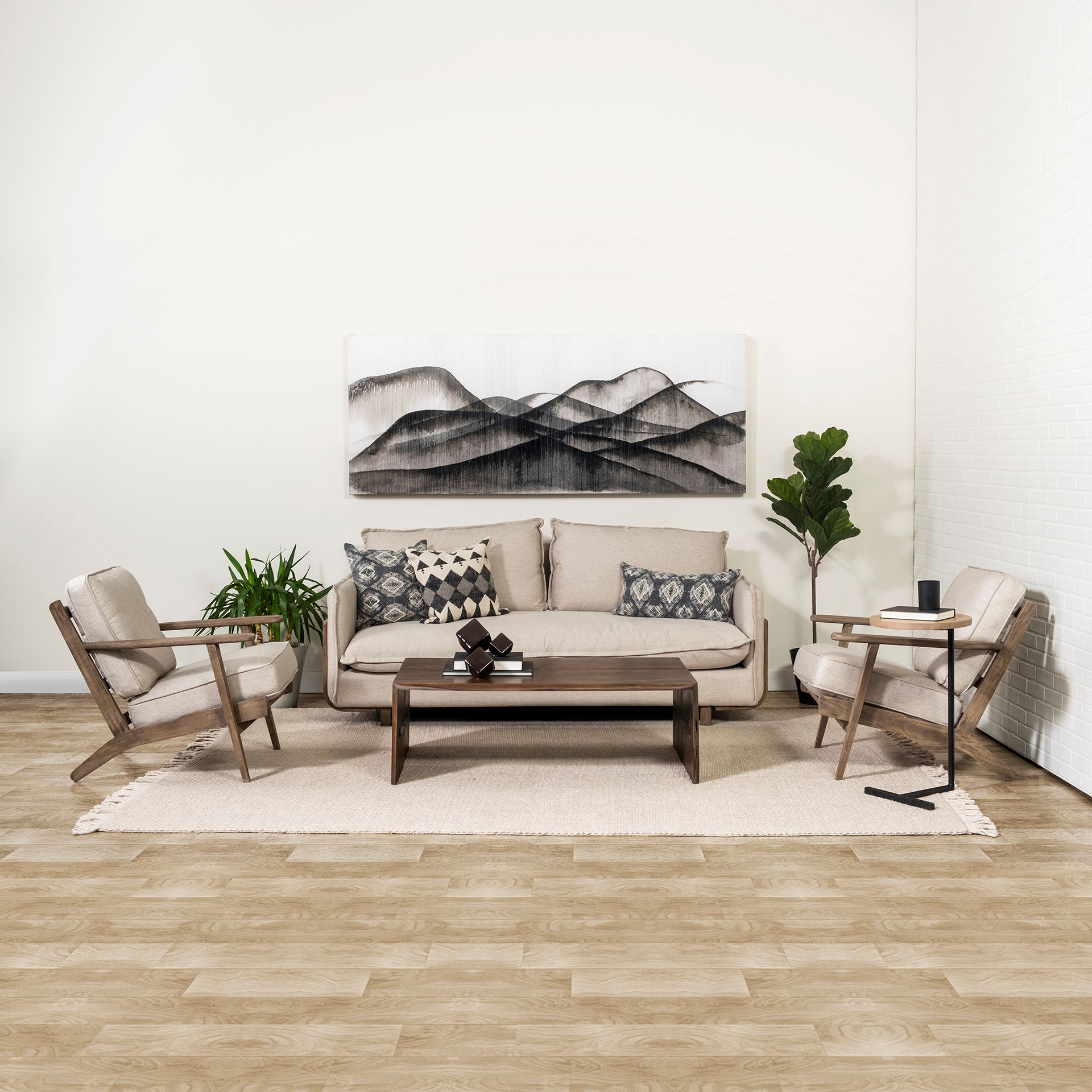 Roy I 84' Beige Upholstered Three Seater Sofa large image 