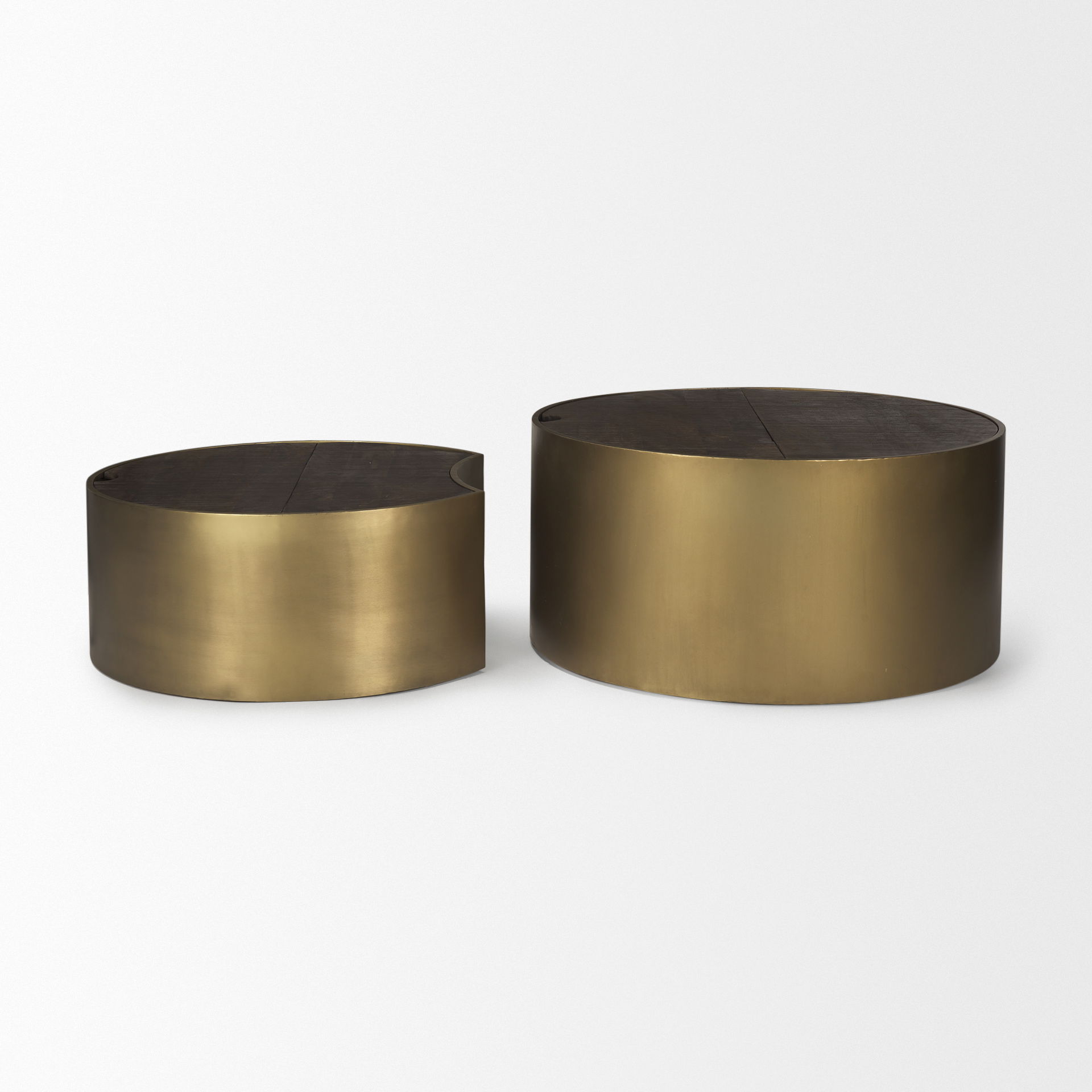 Eclipse Gold Metal Drum Base with Dark Brown Wood Top Nested Coffee Table large image 