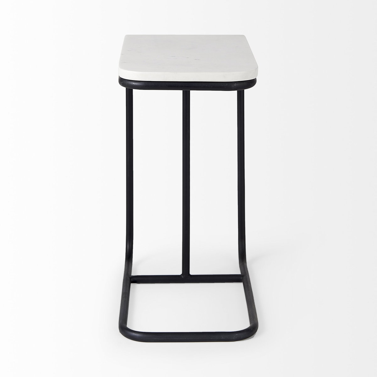 Kyra  White Marble Top with Black Iron Frame C-Shaped End and Side Table, Side & End Table by Mercana, 12" length x 20" width x 23" height View 4