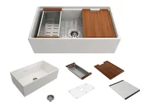 Online Designer Kitchen BOCCHI Contempo 33" Fireclay Workstation Farmhouse Sink with Accessories, White, 1504-001-0120