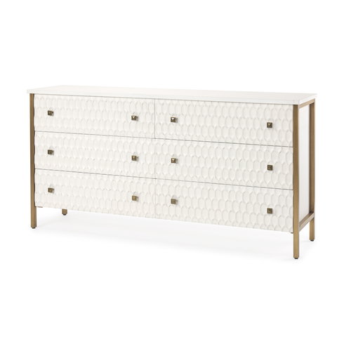 Savannah White Fir Veneer with Gold Metal Accents 6-Drawer Sideboard