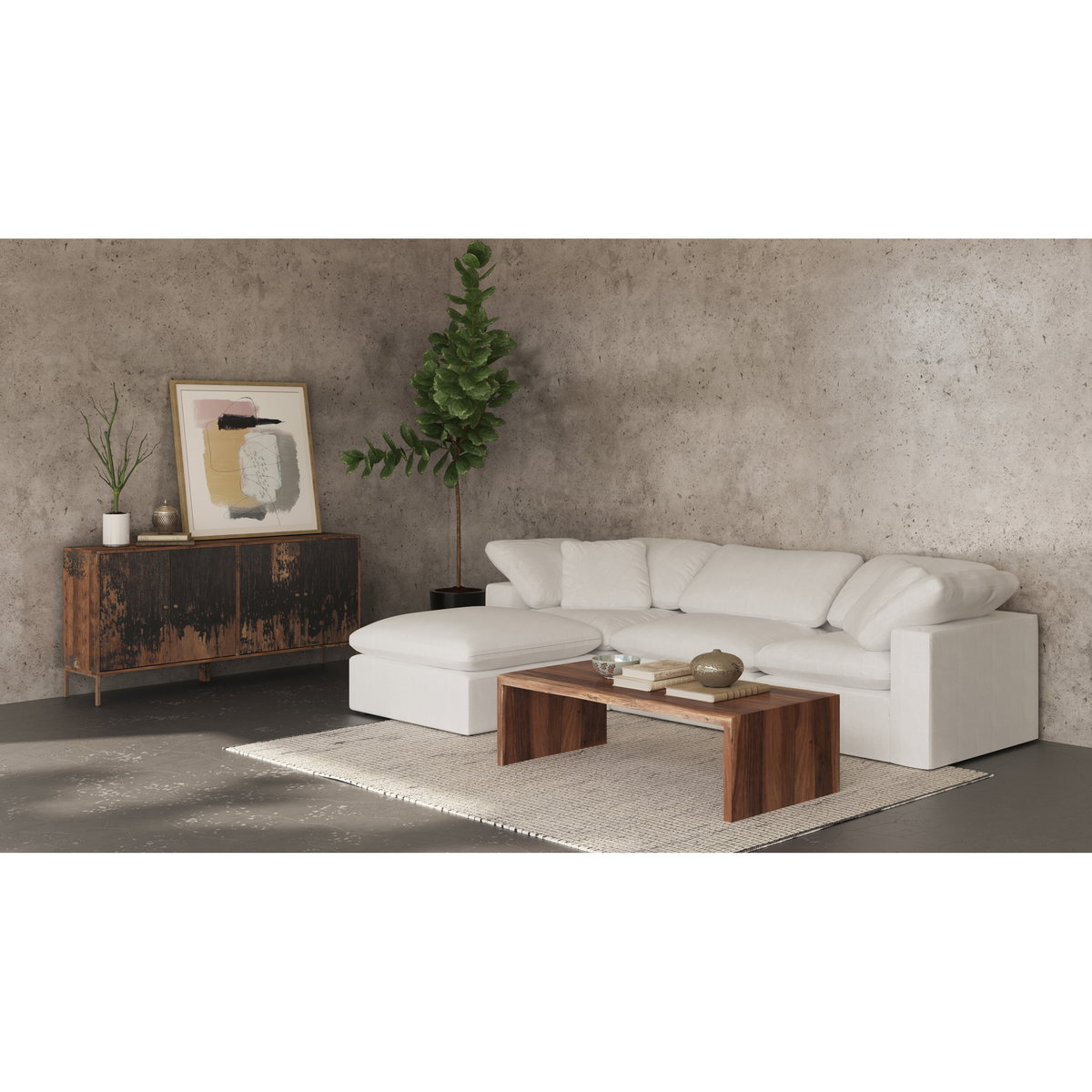 Terra Condo Ottoman Cream White, by Moe's Home, 38" width x 19" height x 38" depth View 7