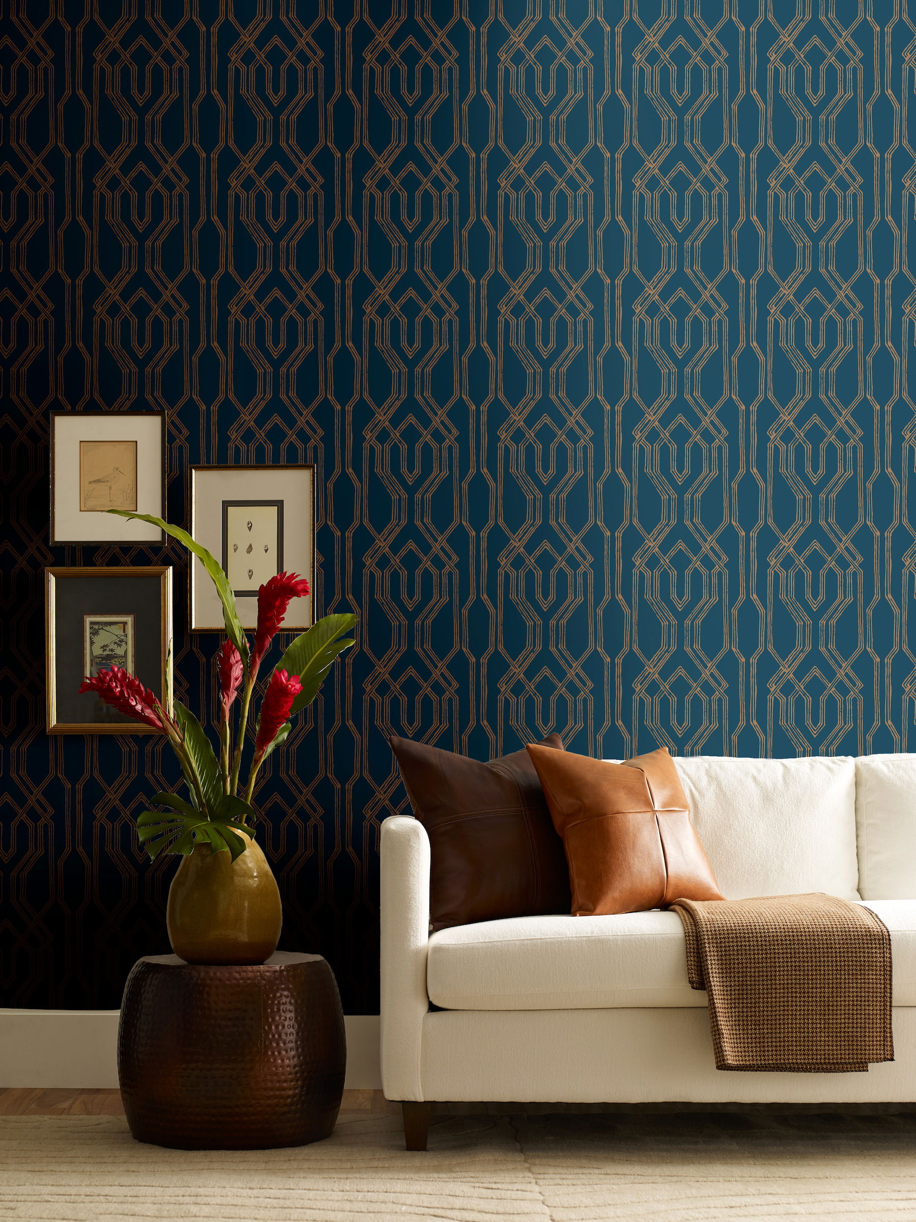 Oriental Lattice Blue & Gold Wallpaper Oriental Lattice Blue & Gold Wallpaper large image