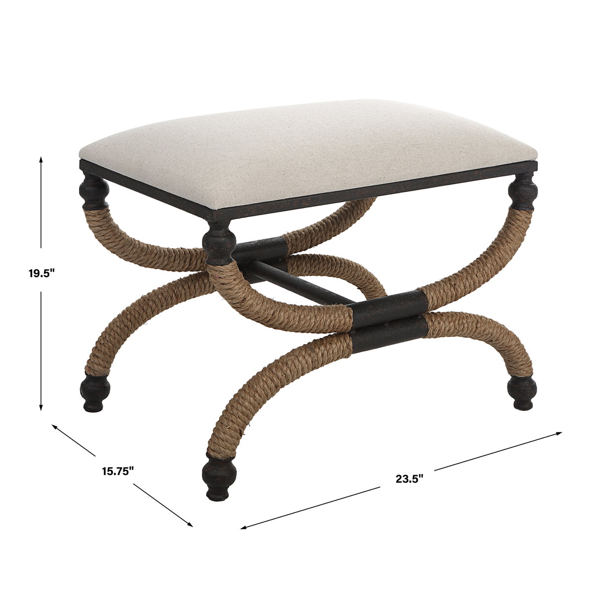 Icaria Upholstered Small Bench, Benche by Uttermost, 23.5" width x 19.5" height x 15.75" depth View 3