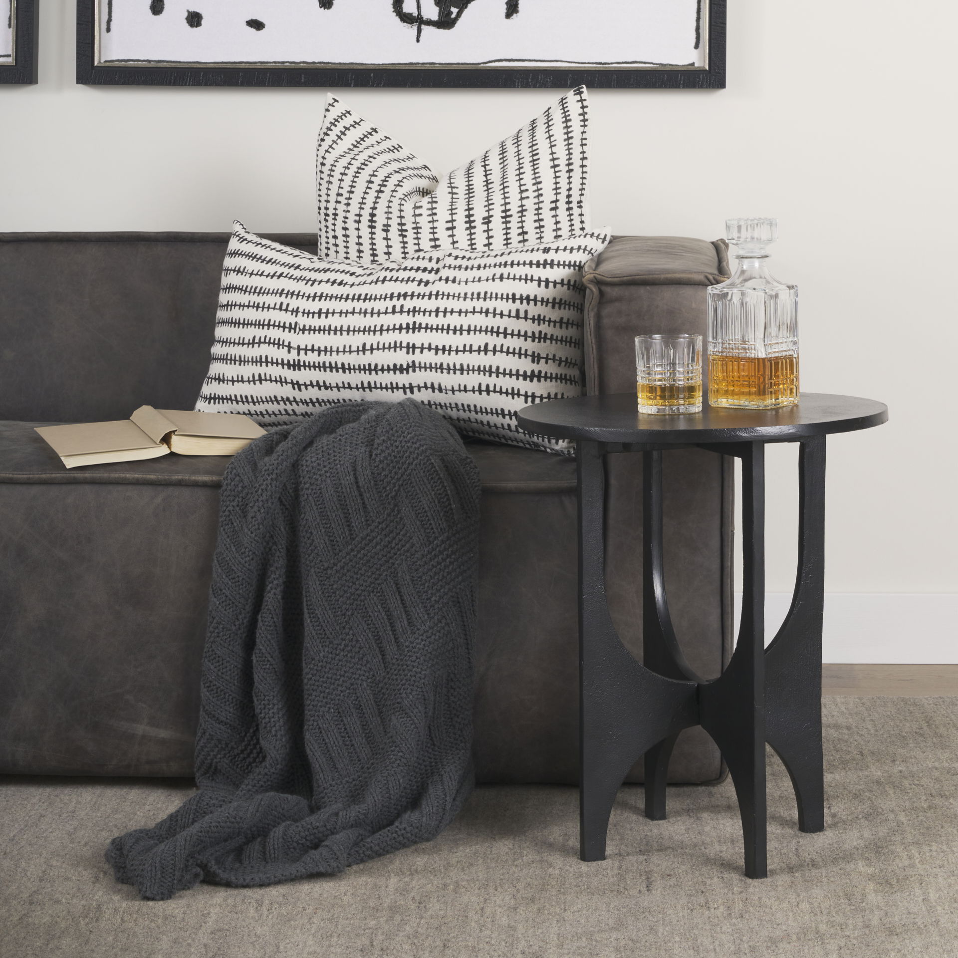 Sobi Textured Matte Black Round Metal Accent Table, Side & End Table by Mercana, 18" length x 18" width x 21.5" height View 2