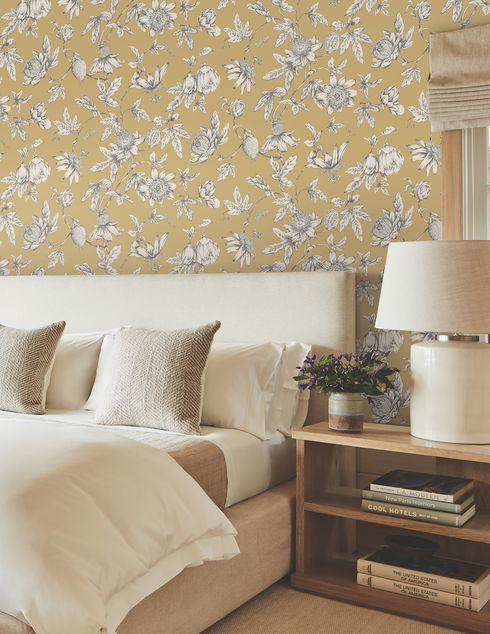 Passion Flower Toile Harvest Wallpaper