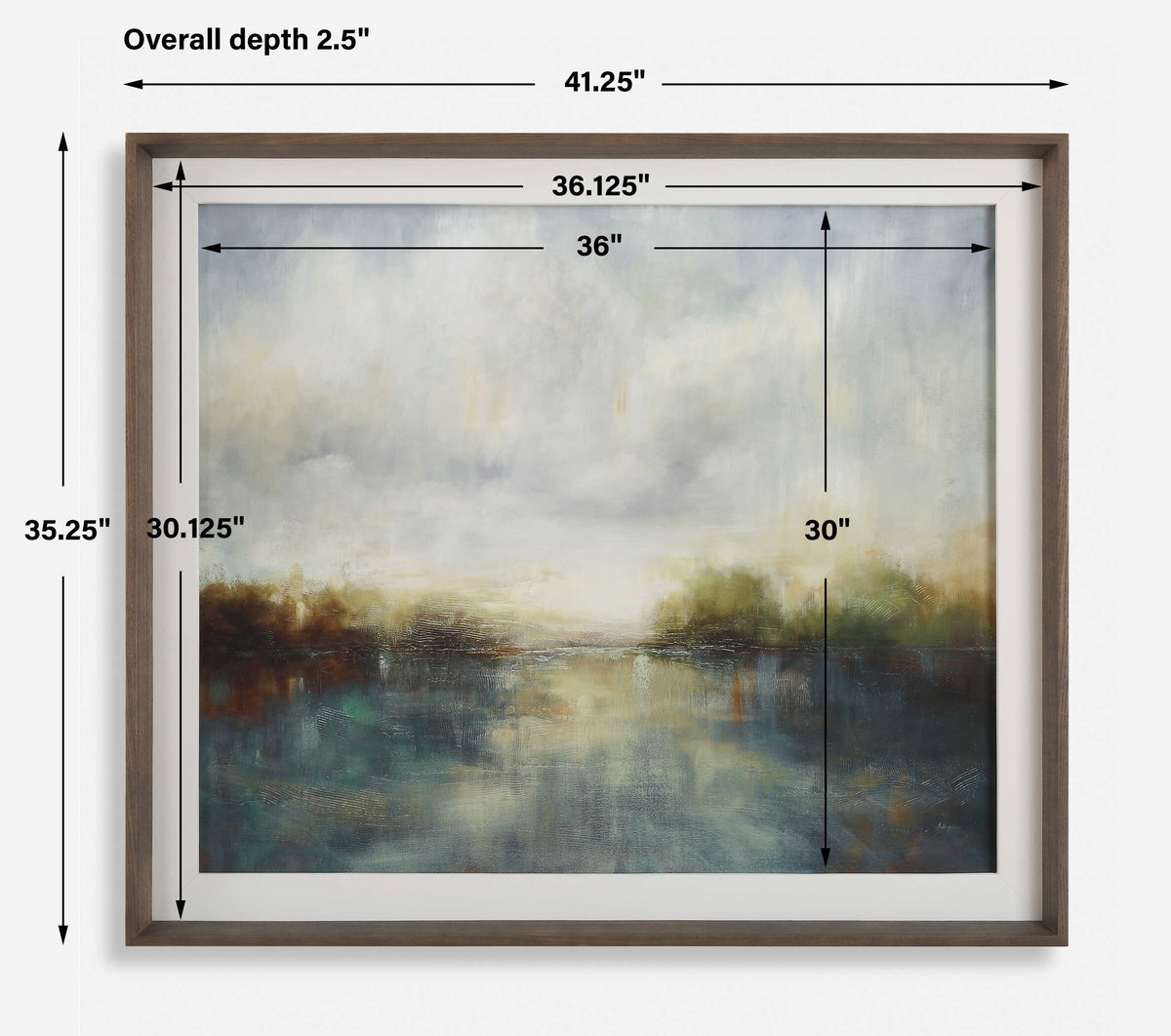 Blue Reverie Framed Abstract Lake Print, by Uttermost, 3'5.25" width x 2'11.25" height x 2.5" depth View 3