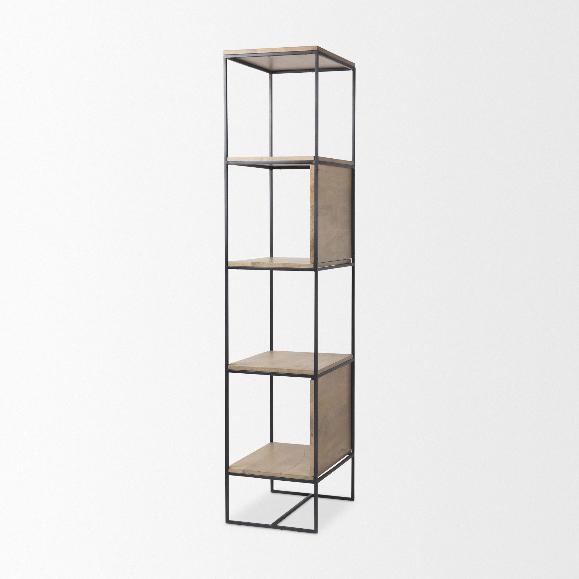 Morris 19.75 L x 15.0W x 72.5H Beige Wood with Black Metal Frame 4-Tier Shelving Unit, Shelving & Bookcase by Mercana, 19.75" length x 15" width x 72.5" height View 7