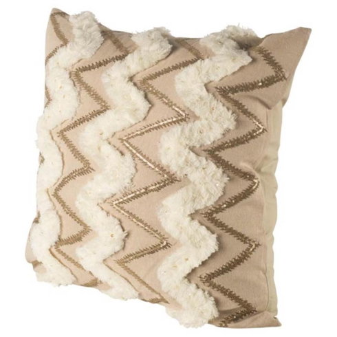 Duston 22x22 Tan and White Zig Zag Pillow Cover