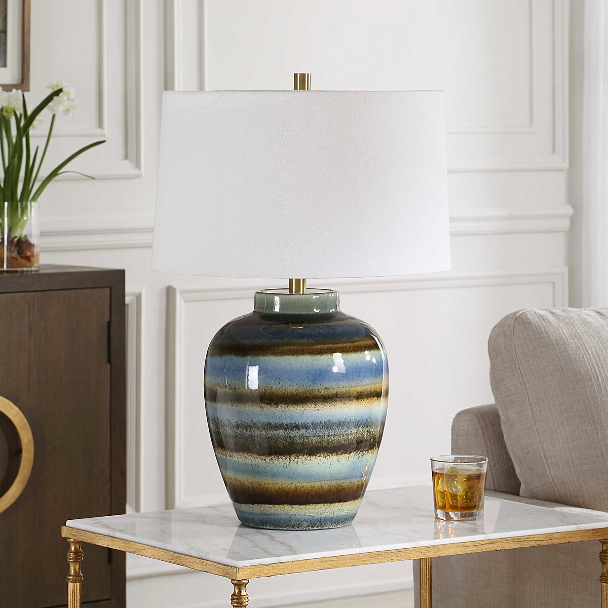 Judarn Blue Brown Table Lamp, by Uttermost, 17" width x 25.5" height x 17" depth View 4