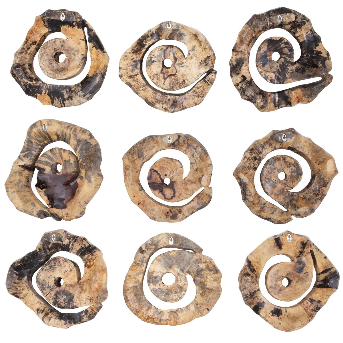 Corkscrew Wood Wall Decor Set/9, Sculptural Wall Art by Uttermost, 13.7" width x 13.7" height x 4.7" depth View 8