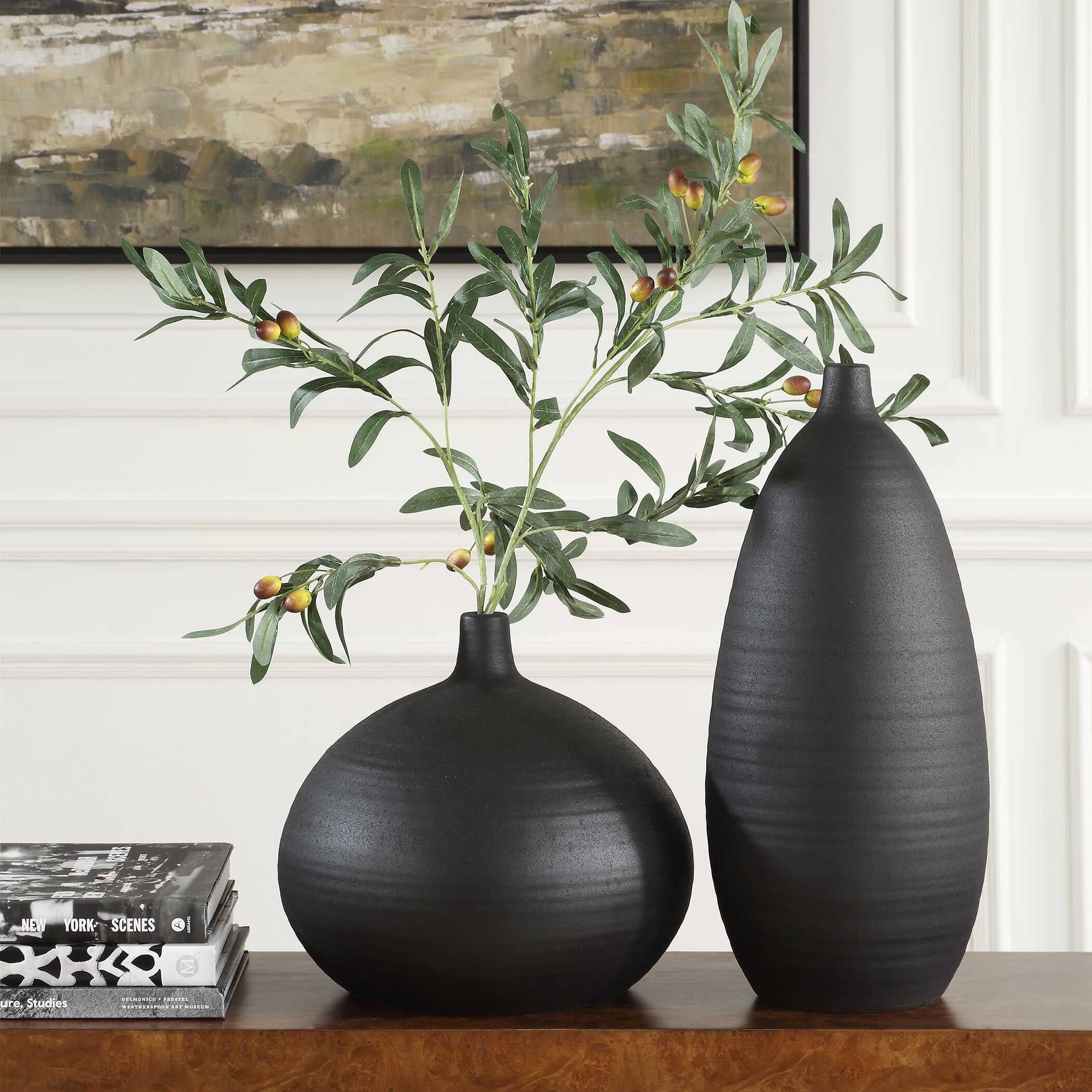 Bower Black Vases Set/2, Decorative by Uttermost, 8" width x 18.5" height x 8" depth View 2