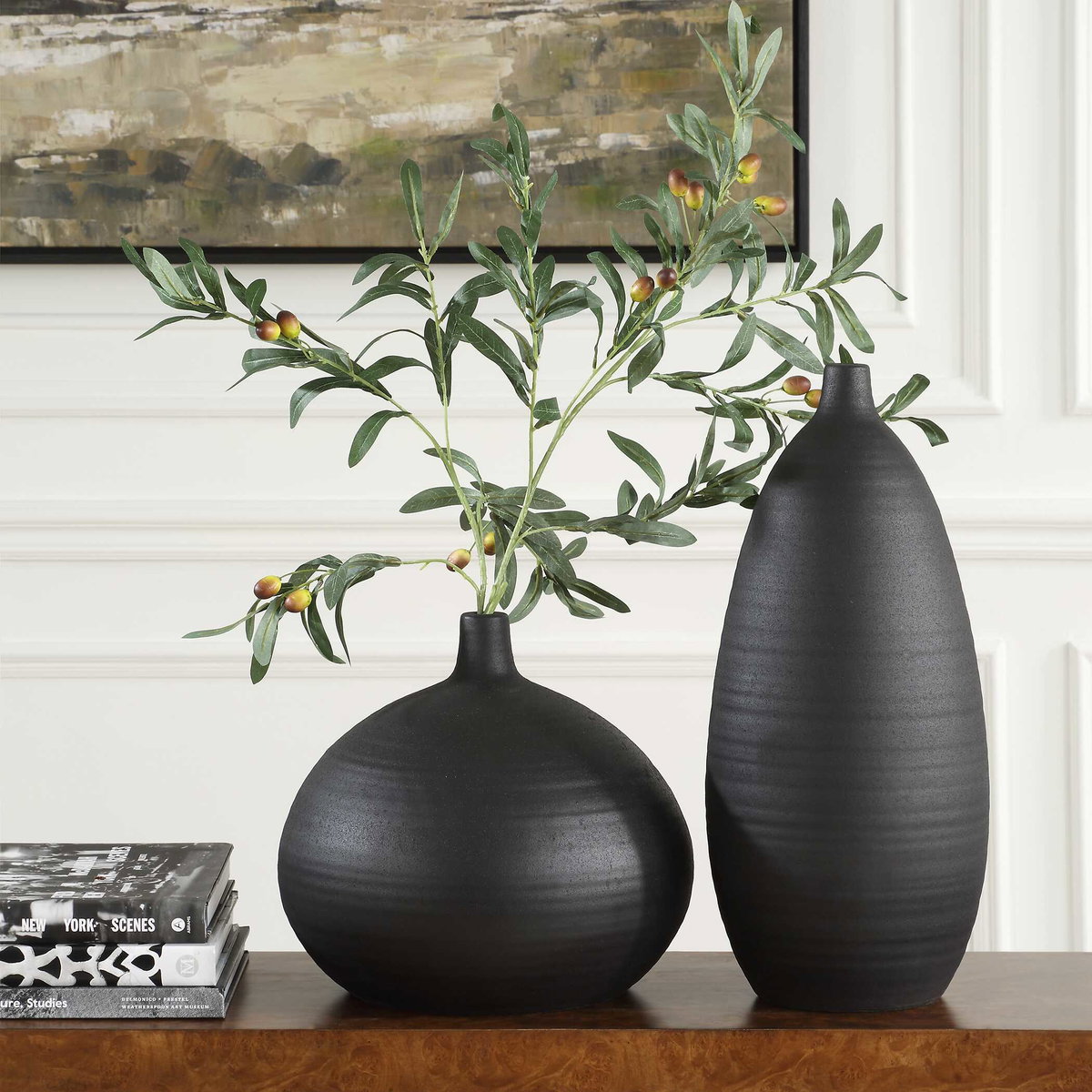 Bower Black Vases Set/2, by Uttermost, 8" width x 18.5" height x 8" depth View 2