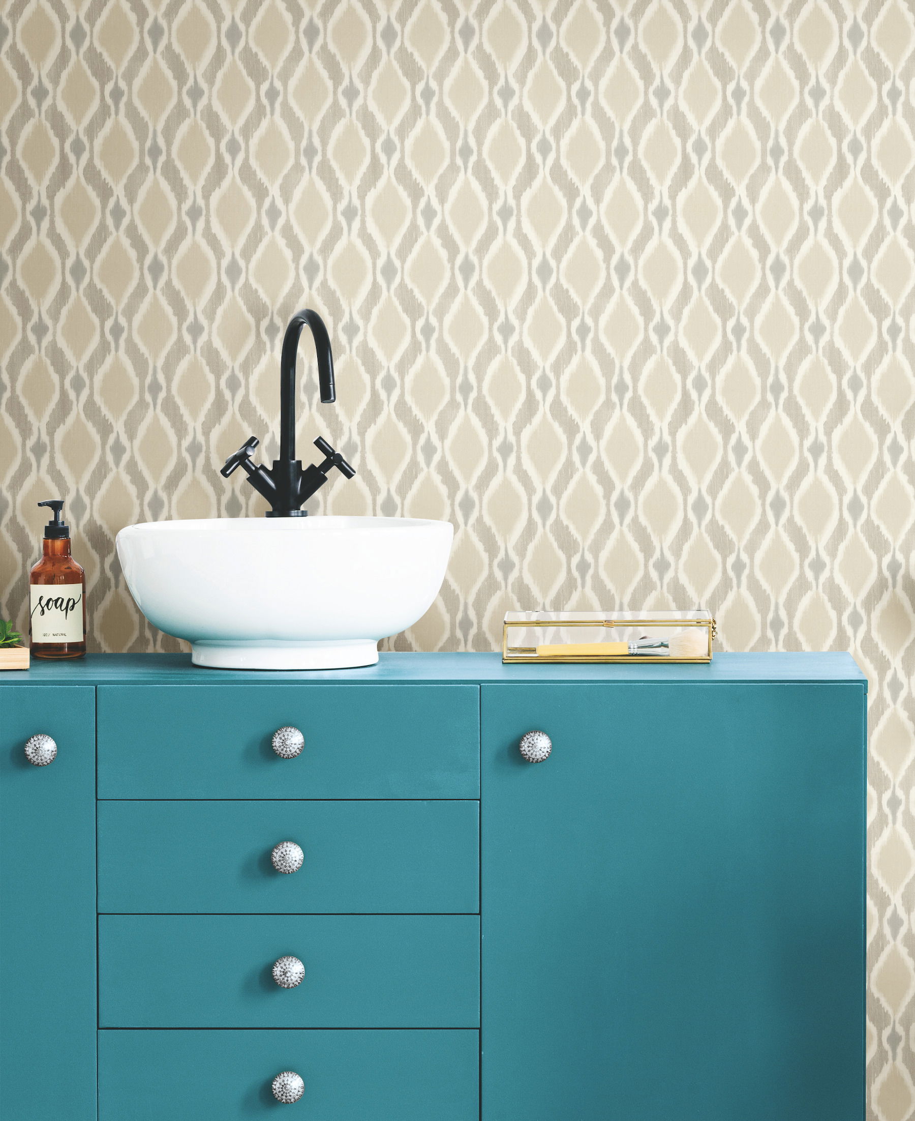 Taupe Dyed Ogee Wallpaper large image 