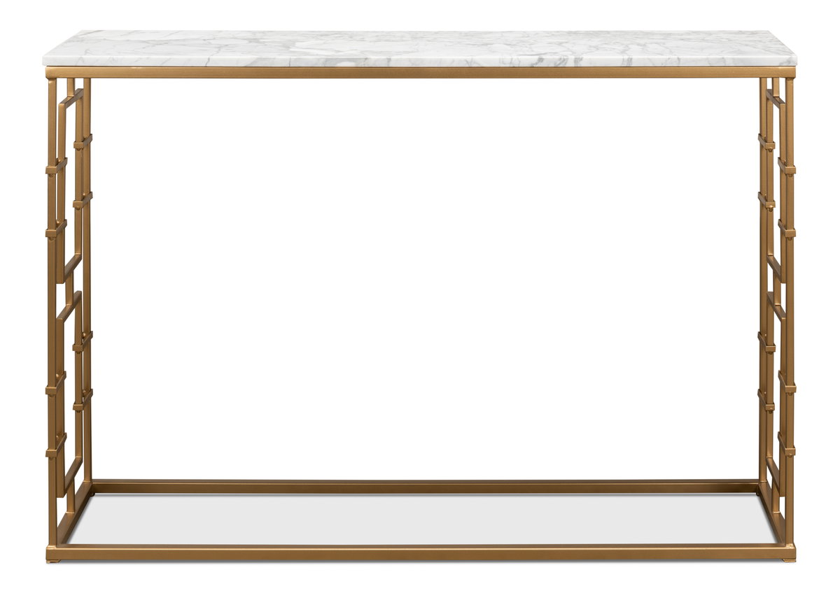 Brass Gate Console Table, by Sarreid, 1' length x 4' width x 2'9" height View 2