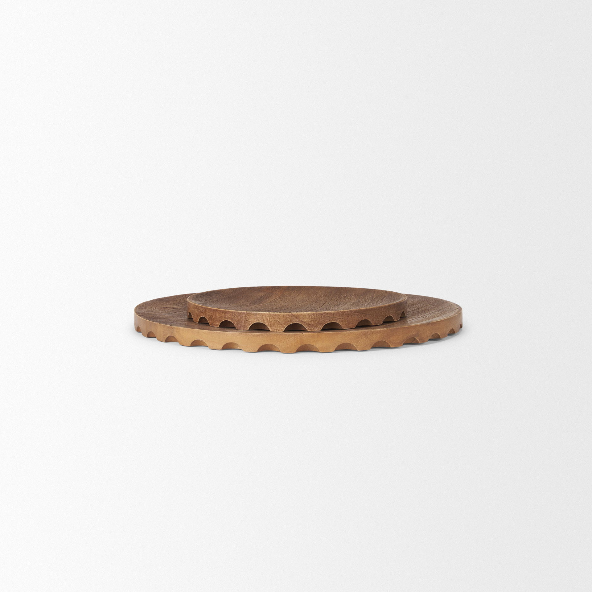 Waverly Round Light Brown Wood Scalloped Edged Trays large image 