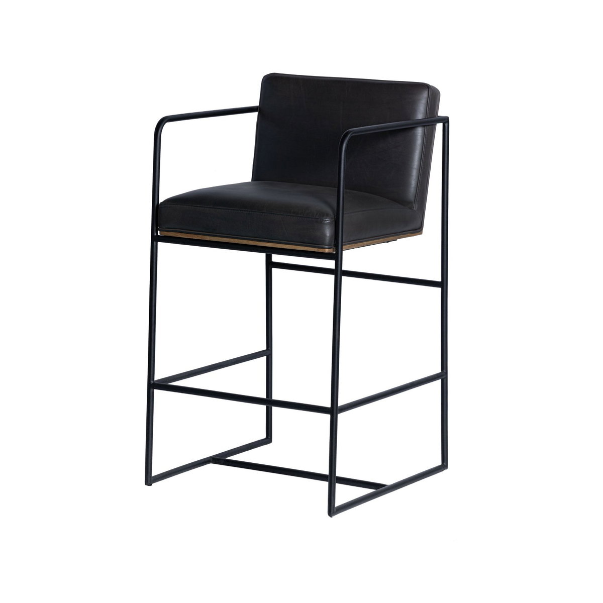 Stamford Backless 36in Seat Counter Stool | Black Leather with Metal, Counter & Bar Stool by Mercana, 18.7" length x 22.6" width x 36" height View 1