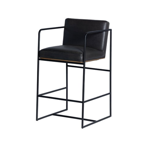 Stamford Backless 36in Seat Counter Stool | Black Leather with Metal