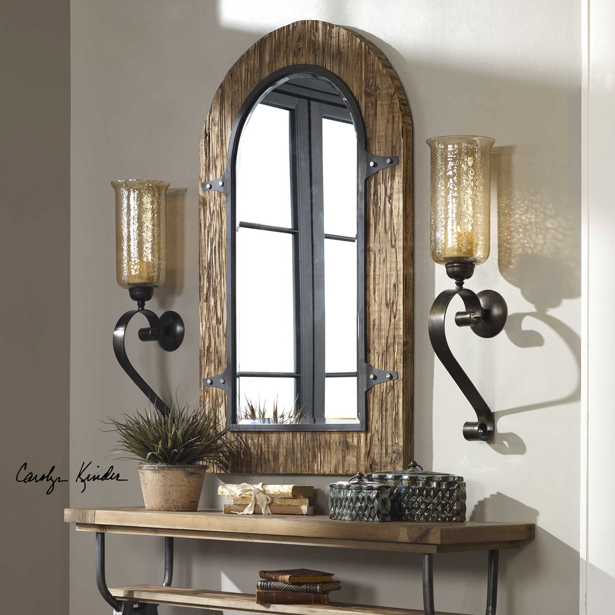 Joselyn Bronze Candle Wall Sconce, by Uttermost, 7" width x 30" height x 8.5" depth View 5