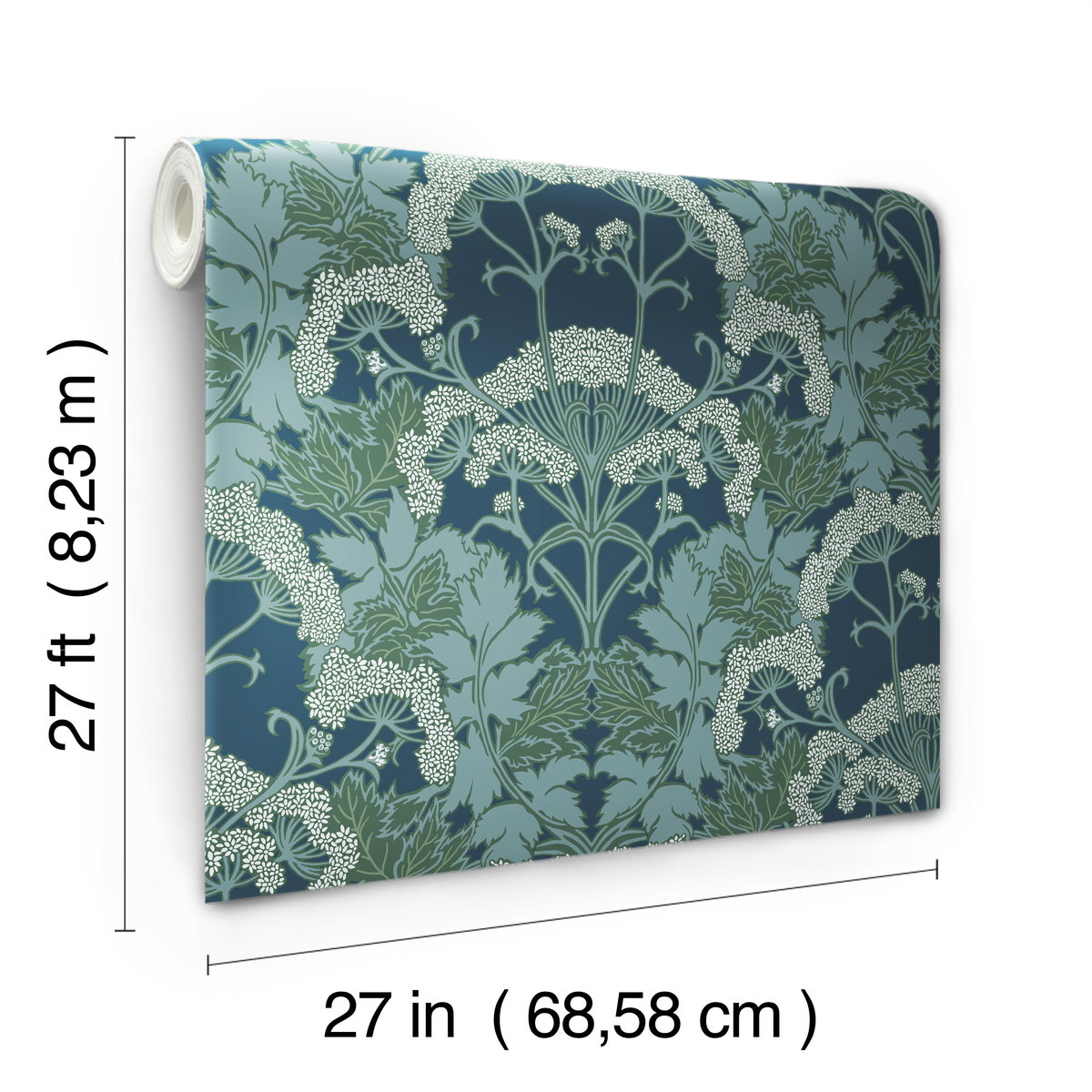 Yarrow Nouveau Blue & Green Wallpaper, by York Wall, 27' length x 2'3" width x 0.02" depth View 6