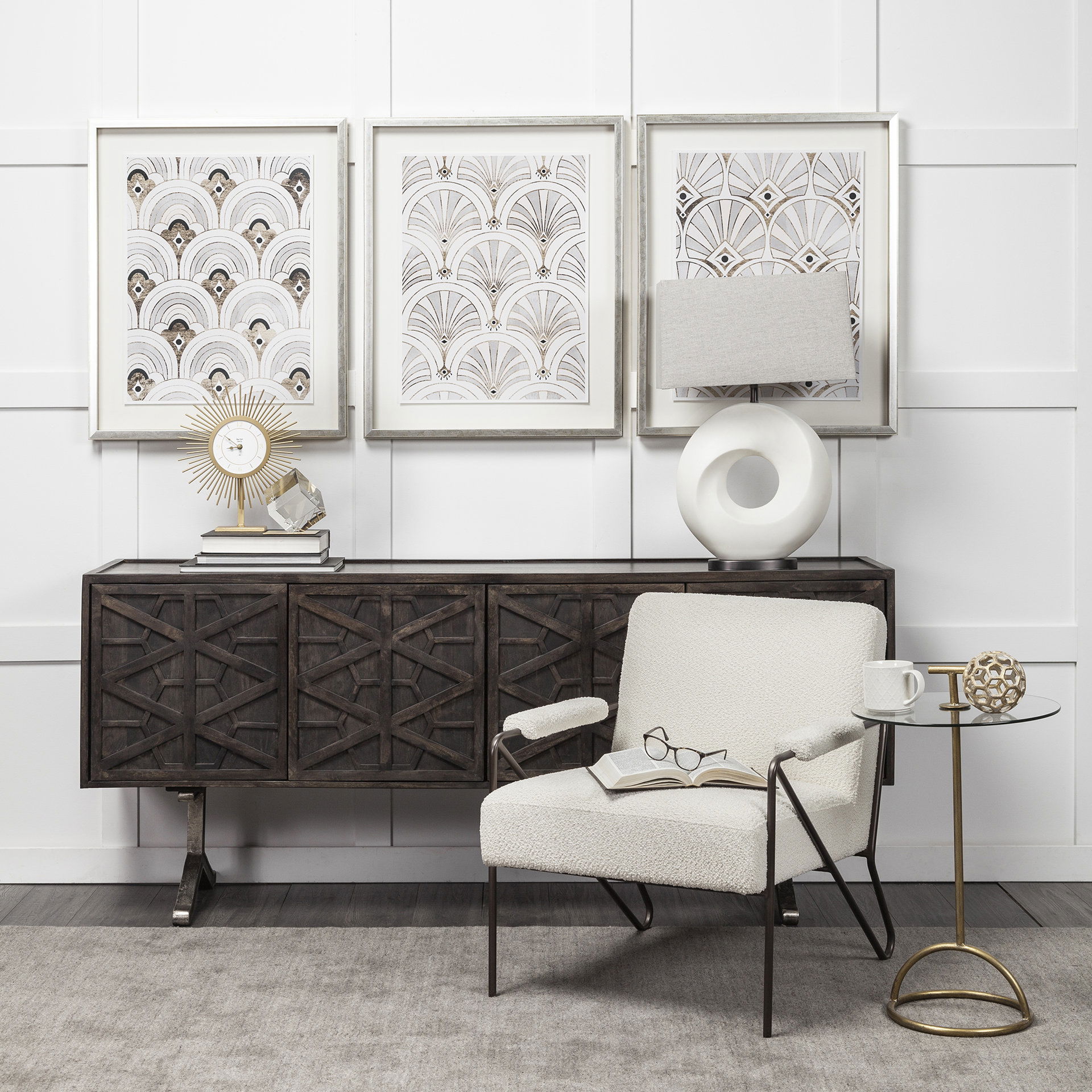 Celtica (26.8'H) White Resin Ring-Shaped Base Table Lamp, by Mercana, 17" length x 9" width x 27.5" height View 2