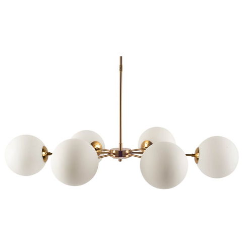Lahey (28.3"Lx 44"Wx21"H) Gold Multi-Arm with Frosted Glass Globe Six Bulb Chandelier