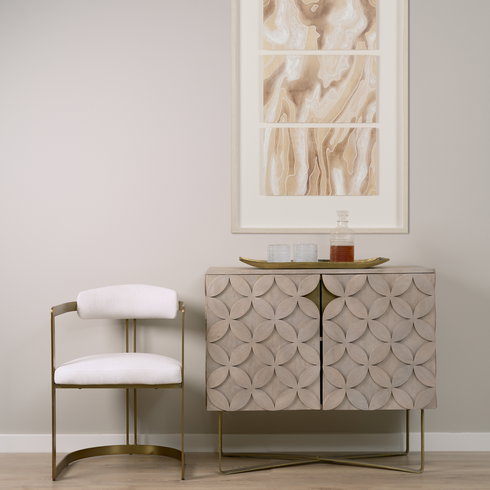 Excelsior 36.0L x 18.0W x 32.5H Light Brown Wood Gold Iron Base Accent Cabinet