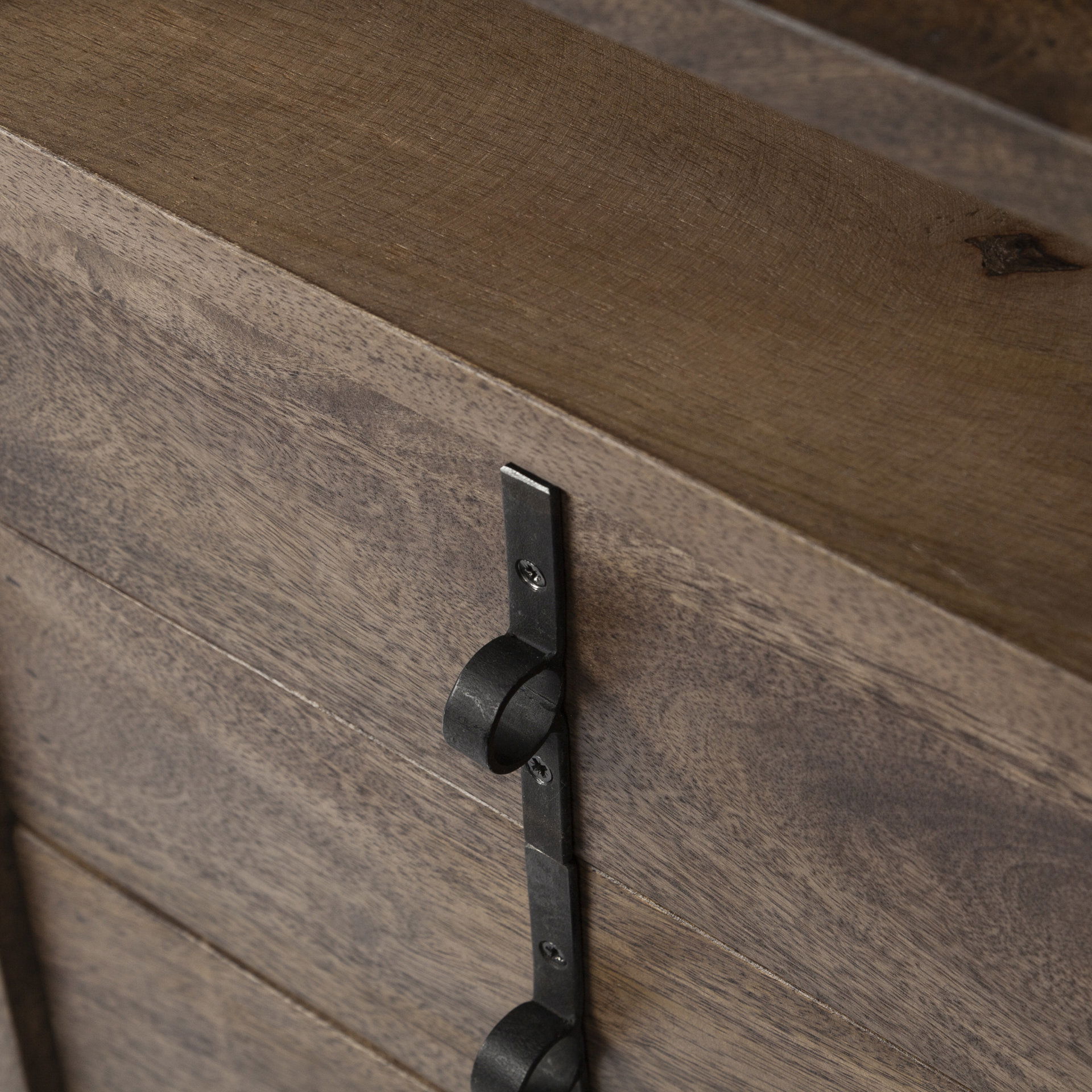 Glenn VII 56L x 22W Dark Brown Wood with Black Iron Frame, 3 Drawer Office Desk, by Mercana, 55.5" length x 22" width x 31" height View 11