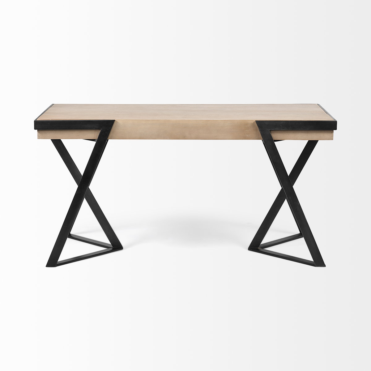 Steinbeck 61L x 28.75W x 30H Light Brown Wooden Iron Frame Office Desk, by Mercana, 61" length x 28.75" width x 30" height View 6