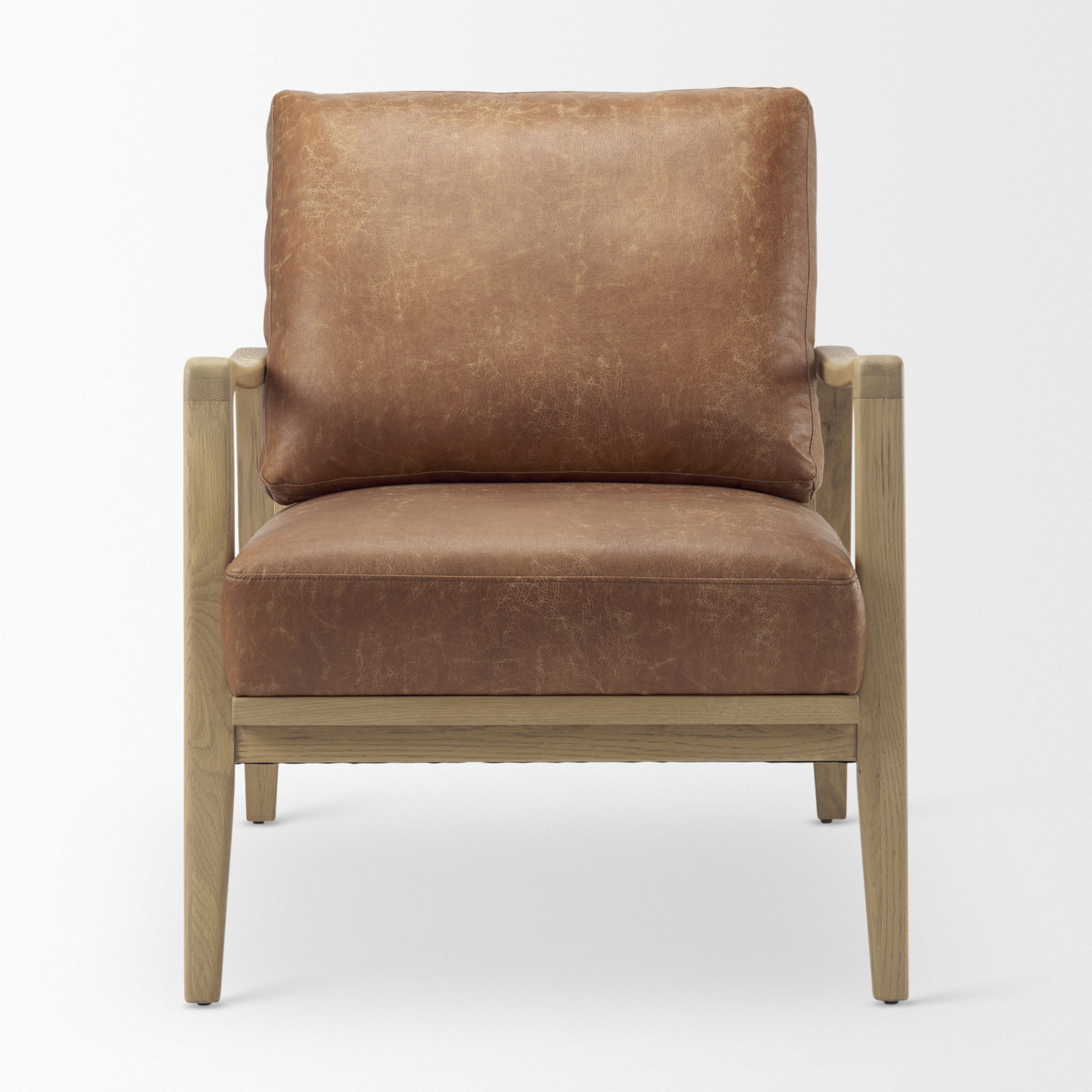 Raeleigh Tan Faux Leather Accent Chair, by Mercana, 27.95" length x 34.06" width x 34.45" height View 4