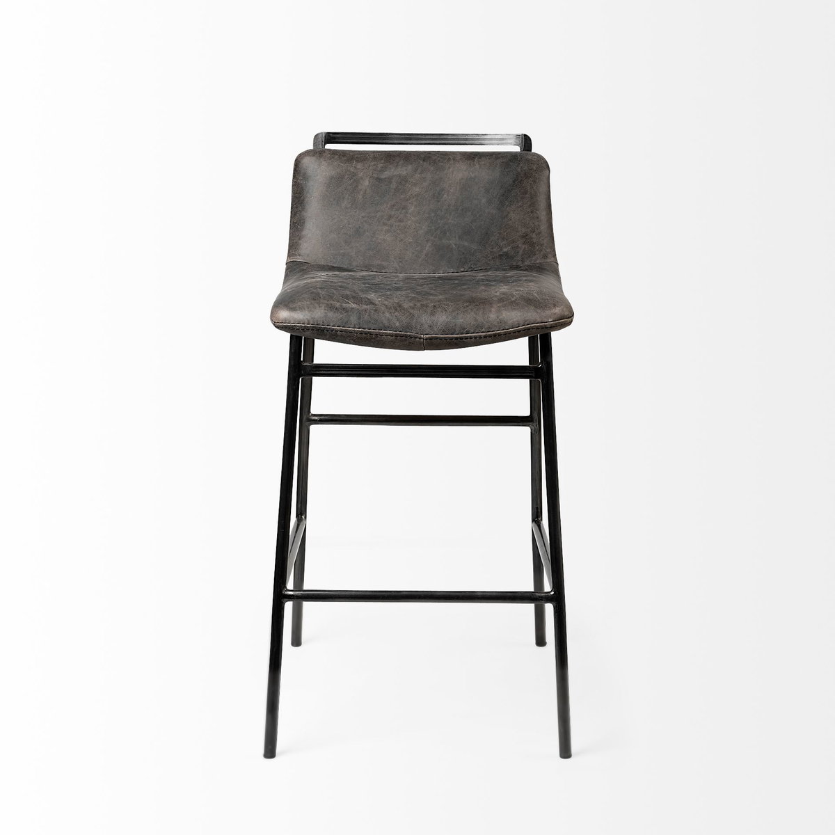 Kavalan Low Back 33.5in Seat Counter Stool | Ebony Leather with Metal, Counter & Bar Stool by Mercana, 17.7" length x 20.9" width x 33.5" height View 4