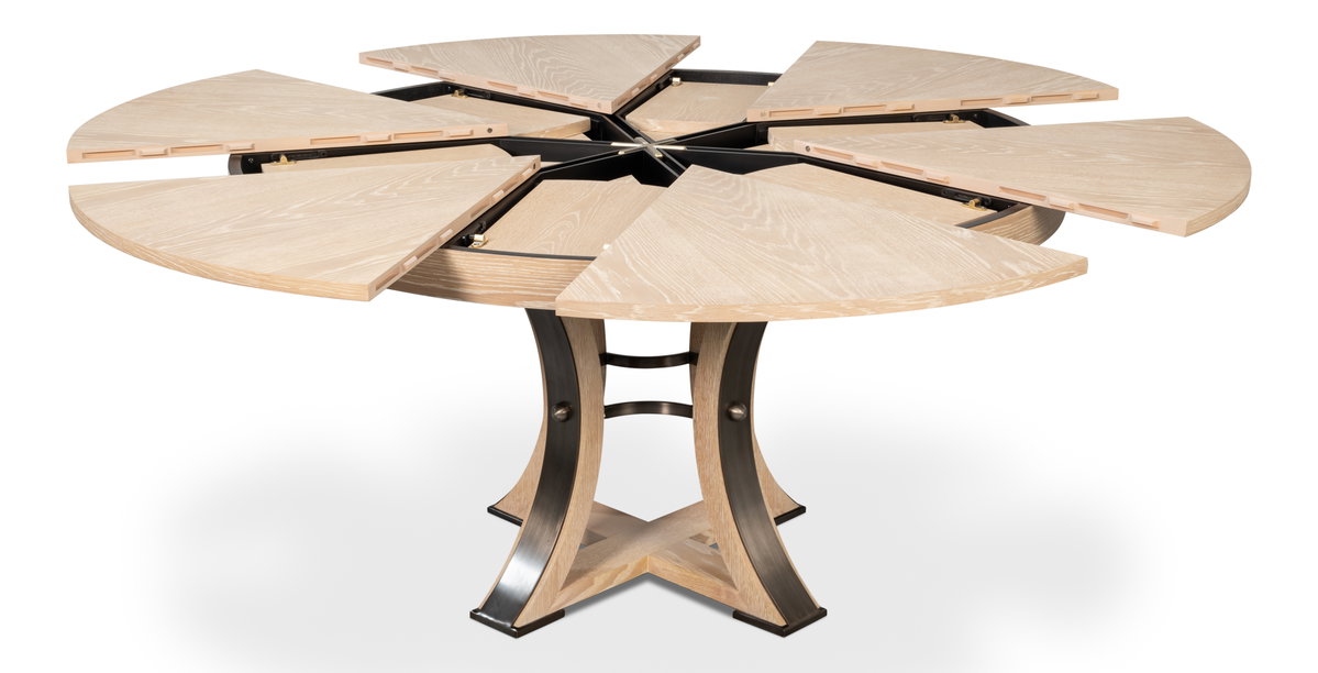 Tower Jupe Dining Table Med Bleached Oak, by Sarreid, 4'7" length x 4'7" width x 2'6" height View 2