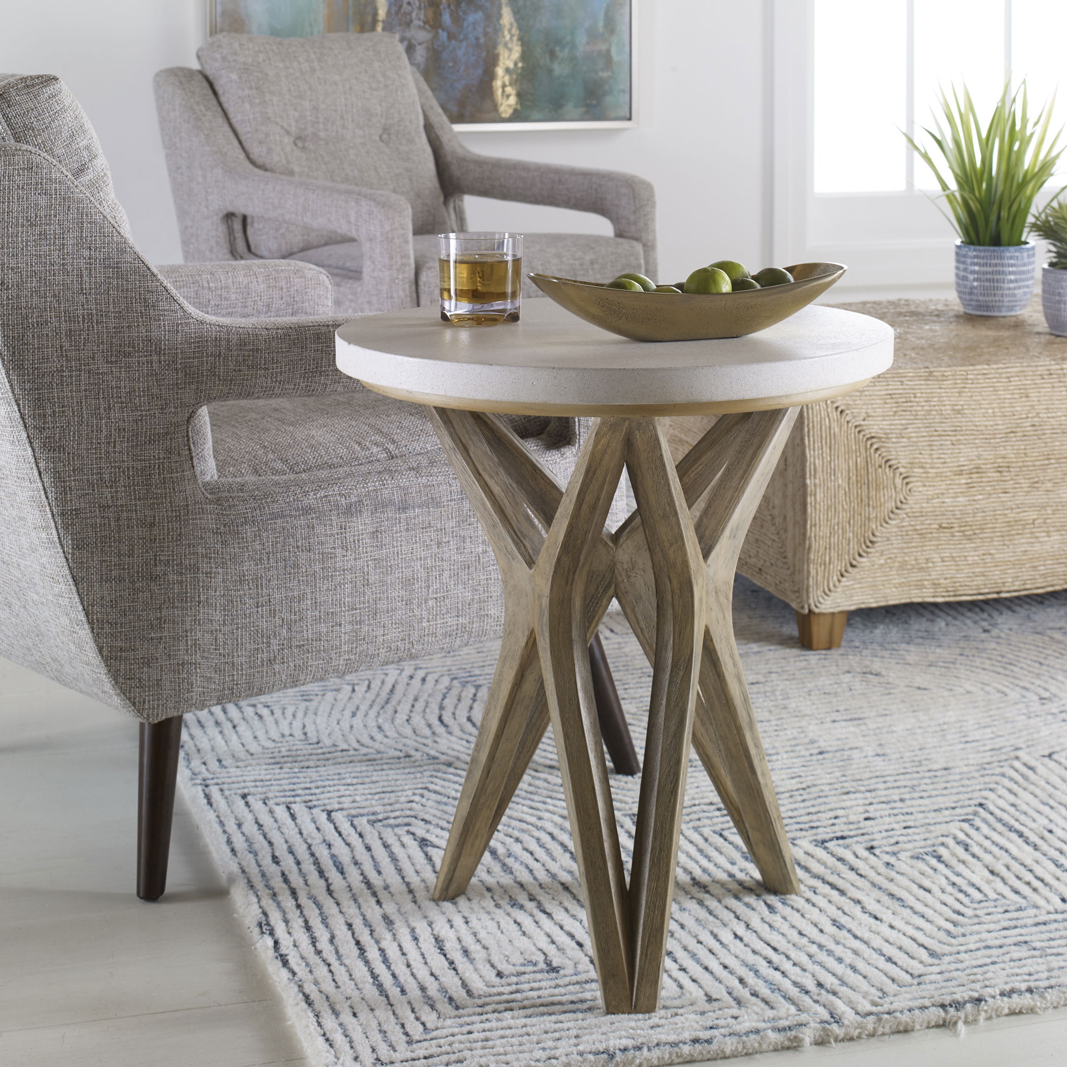 Marnie Limestone Side Table, Furniture by Uttermost, 22" width x 24.5" height x 22" depth View 2