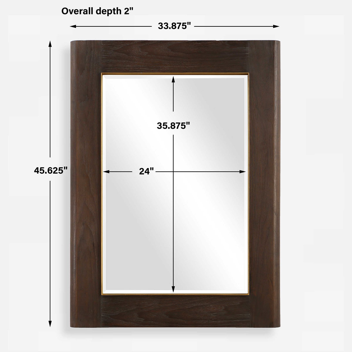 Catron Aged Walnut Mirror, by Uttermost, 33.87" width x 45.62" height x 2" depth View 3