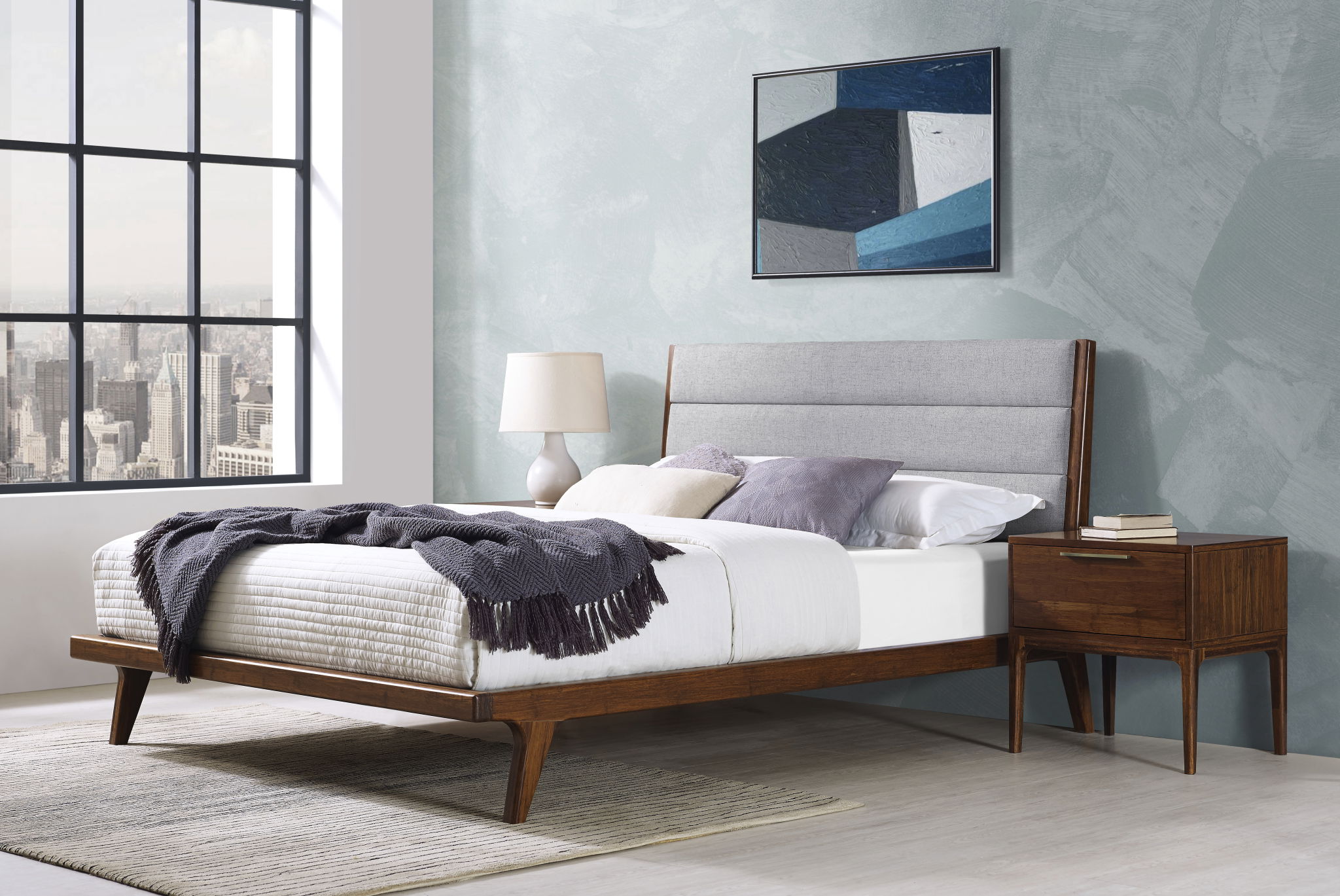 Mercury Upholstered Queen Platform Bed, Exotic, by Greenington, 87" length x 63.5" width x 42" height View 2