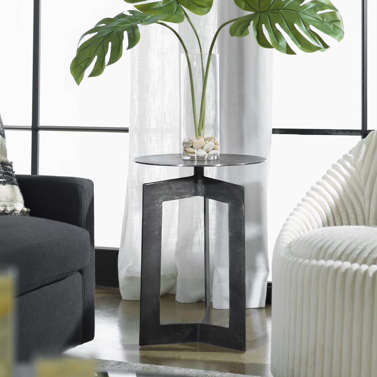 Deltoid Gunmetal Accent Table, Side & End Table by Uttermost, 17.5" width x 24" height x 17.5" depth View 2