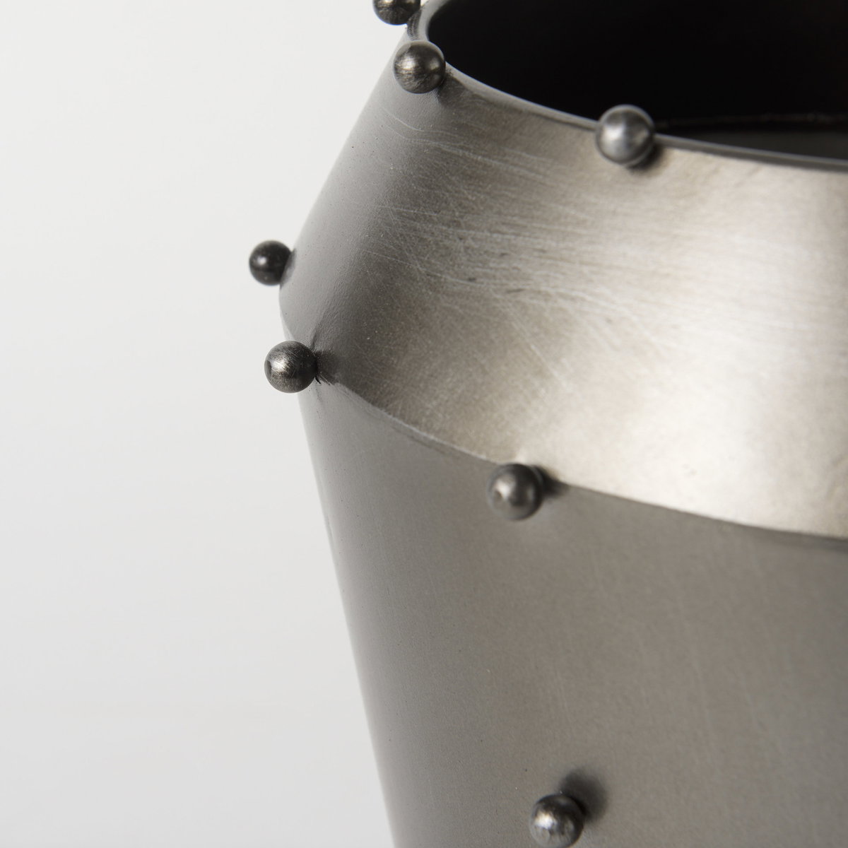 Elio 12.2H Large Gun Metal Gray Metal with Studs Vase, by Mercana, 9.84" length x 9.84" width x 12.2" height View 8