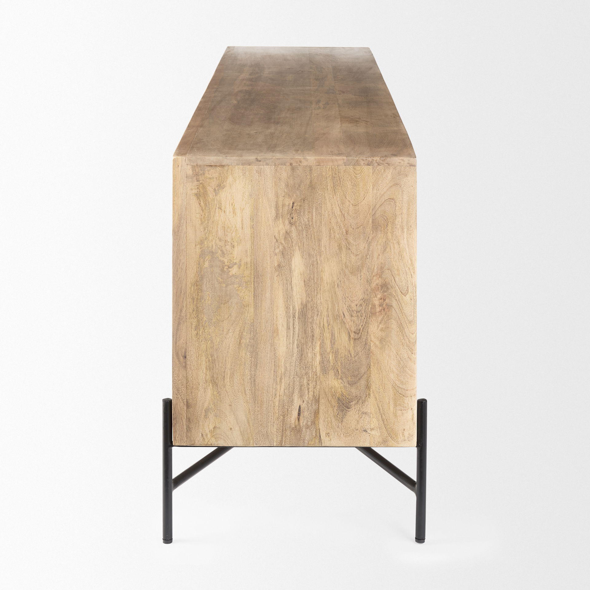 Cairo 78x19 Brown Solid Wood Black Metal Base 4 Door Cabinet Sideboard large image 