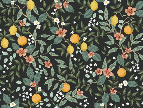 Citrus Grove Black Peel & Stick Wallpaper