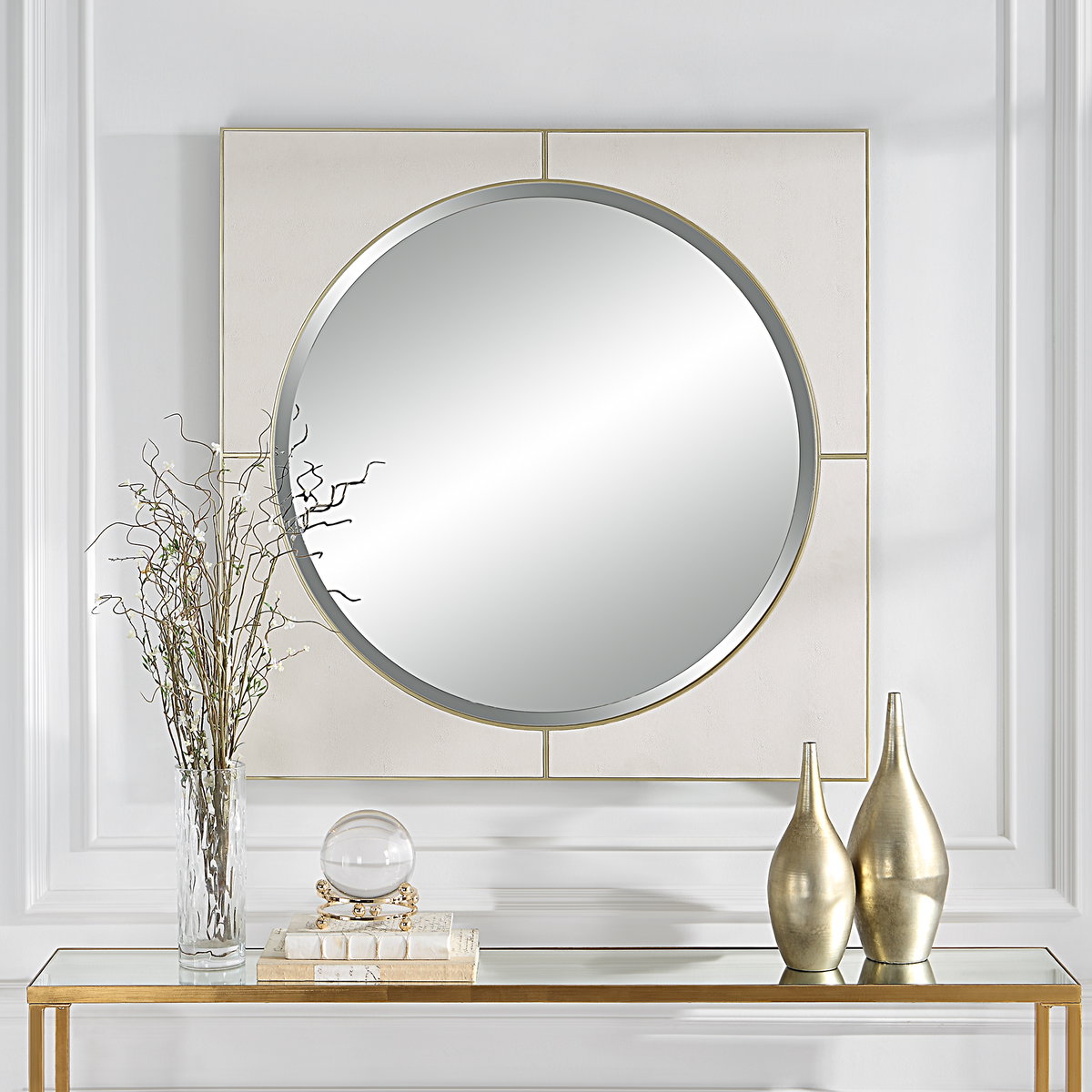 Cyprus White Square Mirror, by Uttermost, 40" width x 40" height x 1" depth View 8