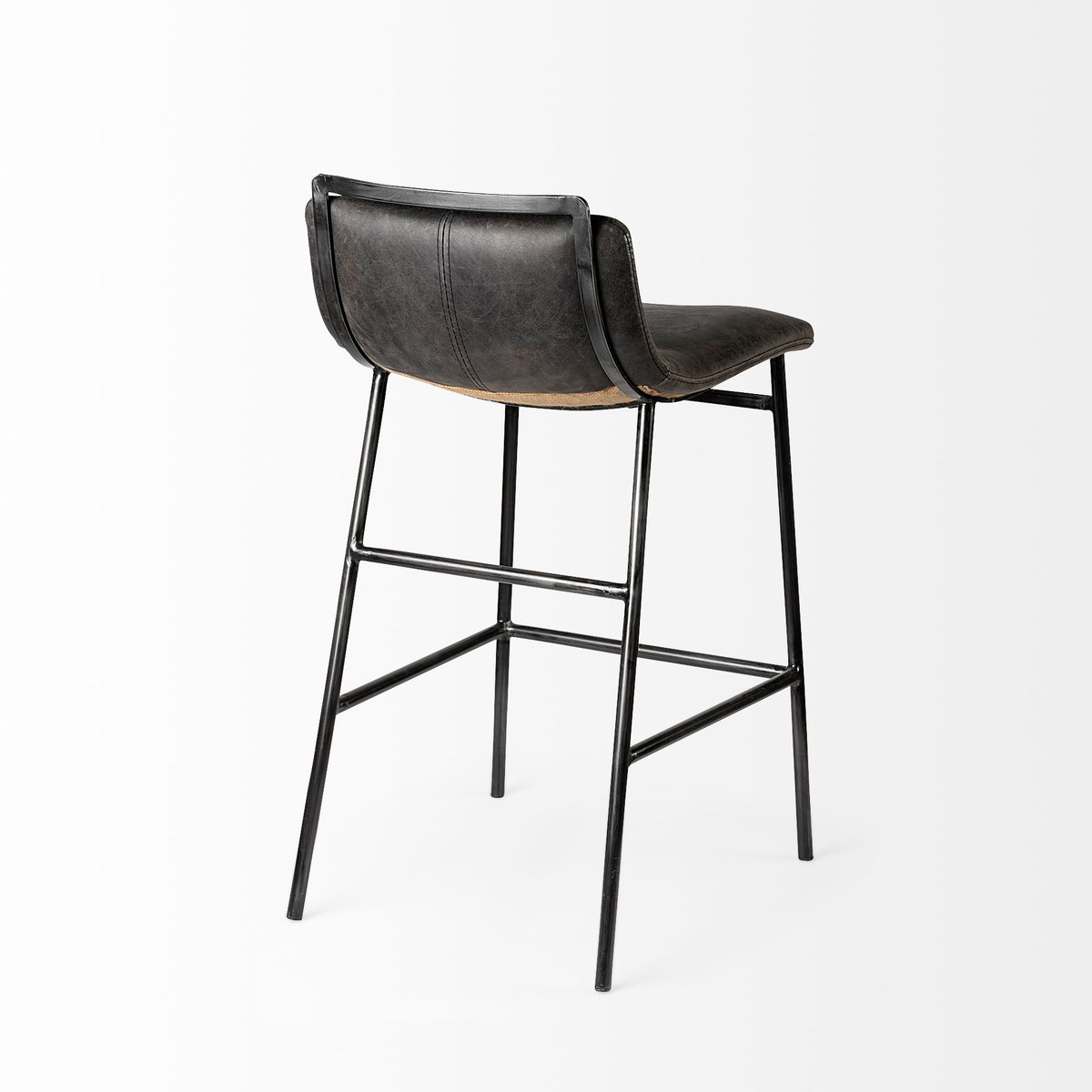 Kavalan Low Back 33.5in Seat Counter Stool | Ebony Leather with Metal, Counter & Bar Stool by Mercana, 17.7" length x 20.9" width x 33.5" height View 7