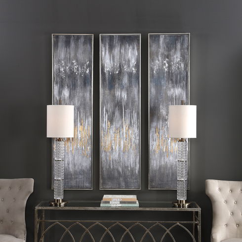 Gray Showers Hand Painted Canvases, Set/3