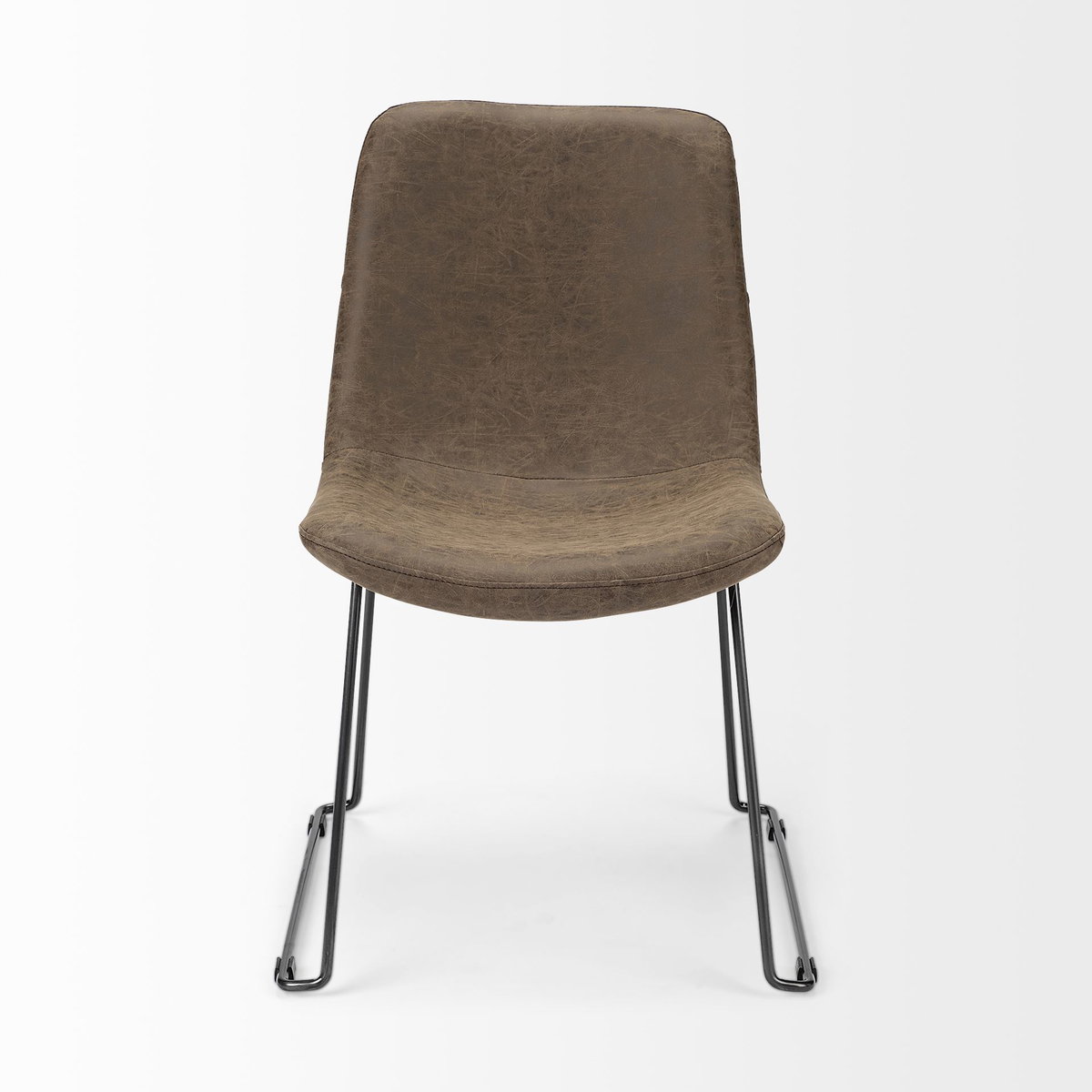 Sawyer Solid Back Dining Side Chair | Brown Faux Leather with Pipe Metal, Dining Chair by Mercana, 22.44" length x 24.8" width x 34.65" height View 3
